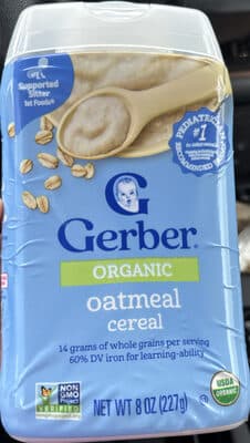 GERBER ORGANIC FOR BABY GRAIN AND GROW 1st Food Oatmeal Cereal 8oz N1 Canister