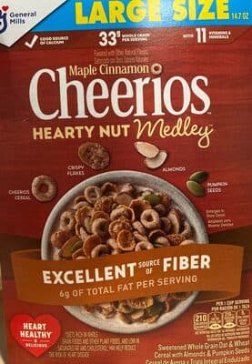 Cheerios Hearty Nut Medley Maple Cinnamon Breakfast Cereal Large Size