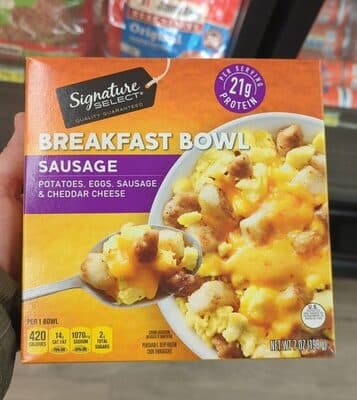 SAUSAGE POTATOES, EGGS, SAUSAGE & CHEDDAR CHEESE BREAKFAST BOWL, SAUSAGE