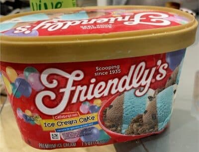 CELEBRATION ICE CREAM CAKE BLUE VANILLA FLAVORED ICING ICE CREAM, CHOCOLATE ICE CREAM AND VANILLA ICE CREAM BOTH WITH CHOCOLATE FLAVORED CRUNCHIES., CELEBRATION ICE CREAM CAKE