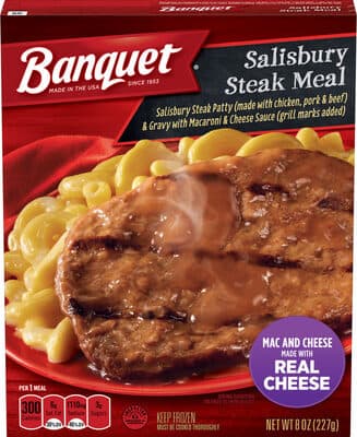 Banquet Salisbury Steak Meal with Mac and Cheese, Frozen Meal, 8 oz.