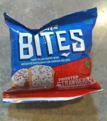 Frosted strawberry tasty filled pastry bites, frosted strawberry