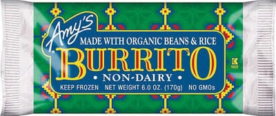 Non-Dairy organic bean and rice frozen burrito