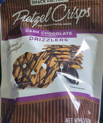 Snack Factory Pretzel Crisps Drizzlers, Dark Chocolate Drizzled Pretzels, 5.5 Oz