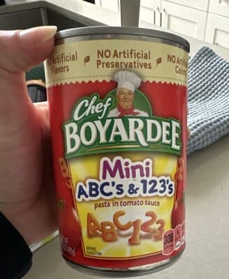 Abc's & 123's pasta in tomato & cheese sauce