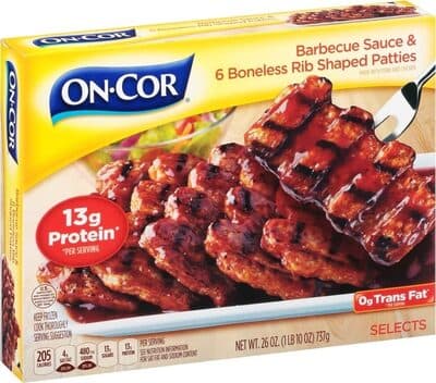 BARBECUE SAUCE & 6 BONELESS RIB SHAPED PATTIES