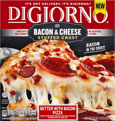 BETTER WITH BACON PEPPERONI, APPLEWOOD SMOKED BACON WITH A BACON & CHEESE STUFFED CRUST PIZZA, BETTER WITH BACON