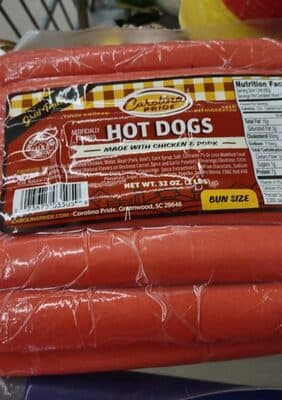 HOT DOGS MADE WITH CHICKEN & PORK, CHICKEN & PORK