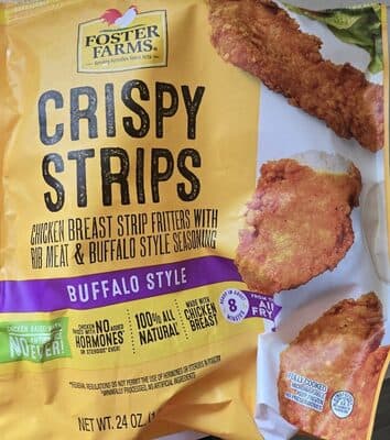 CHICKEN BREAST STRIP FRITTERS WITH RIB MEAT & BUFFALO STYLE SEASONING, BUFFALO STYLE STRIPS