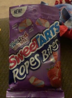 STRAWBERRY, BLUE PUNCH, CHERRY, APPLE, ORANGE TWISTED MIXED BERRY ROPES BITES CANDY, STRAWBERRY, BLUE PUNCH, CHERRY, APPLE, ORANGE