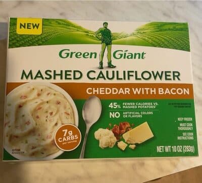 CHEDDAR WITH BACON MASHED CAULIFLOWER, CHEDDAR WITH BACON