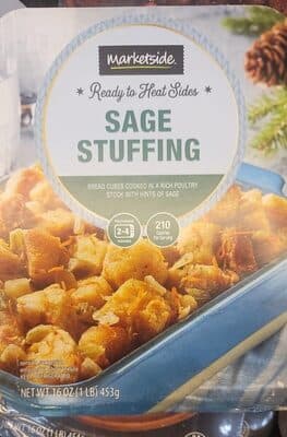 SAGE STUFFING BREAD CUBES COOKED IN A RICH POULTRY STOCK WITH HINTS OF SAGE, SAGE STUFFING