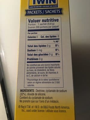 Sugar Twin, Calorie Free Sweetener Packets — contains Magnesium Cyclamate
