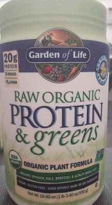 RAW ORGANIC PLANT FORMULA PROTEIN 20 G, SUGAR <1 G & GREENS POWDER, VANILLA, VANILLA