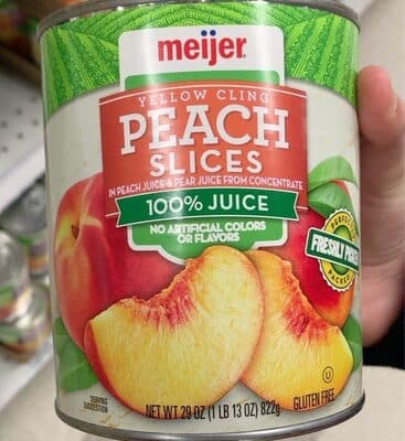 YELLOW CLING PEACH SLICES IN 100% PEACH JUICE & PEAR JUICE FROM CONCENTRATE, PEACH JUICE & PEAR JUICE