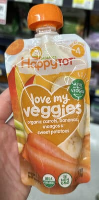 Love my Veggies organic carrots, bananas, mangos & sweet potatoes