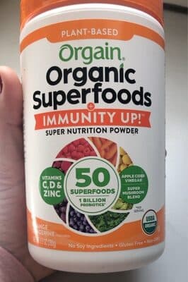 ORGANIC PLANT-BASED 50 SUPERFOODS, 1 BILLION PROBIOTICS + IMMUNITY UP! SUPER NUTRITION POWDER, ORANGE TANGERINE, ORANGE TANGERINE
