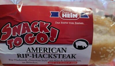 Rip-Hacksteak "American Style" mit Käse & Salamistücken im Brötchen mit Ketchup-Dip